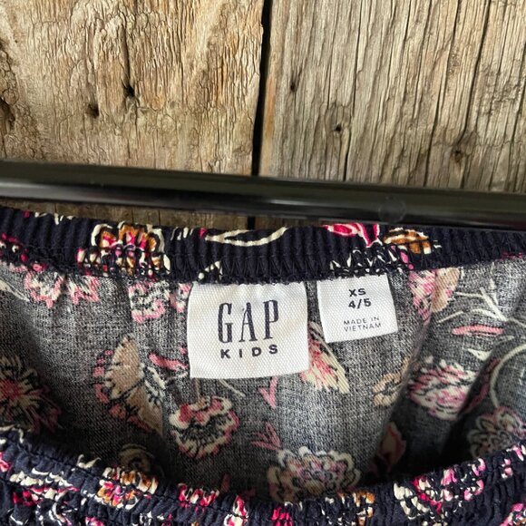 Gap Kids Factory Smocked Print Dress Navy Blue Floral NWT XS 4/5 - Picture 2 of 6